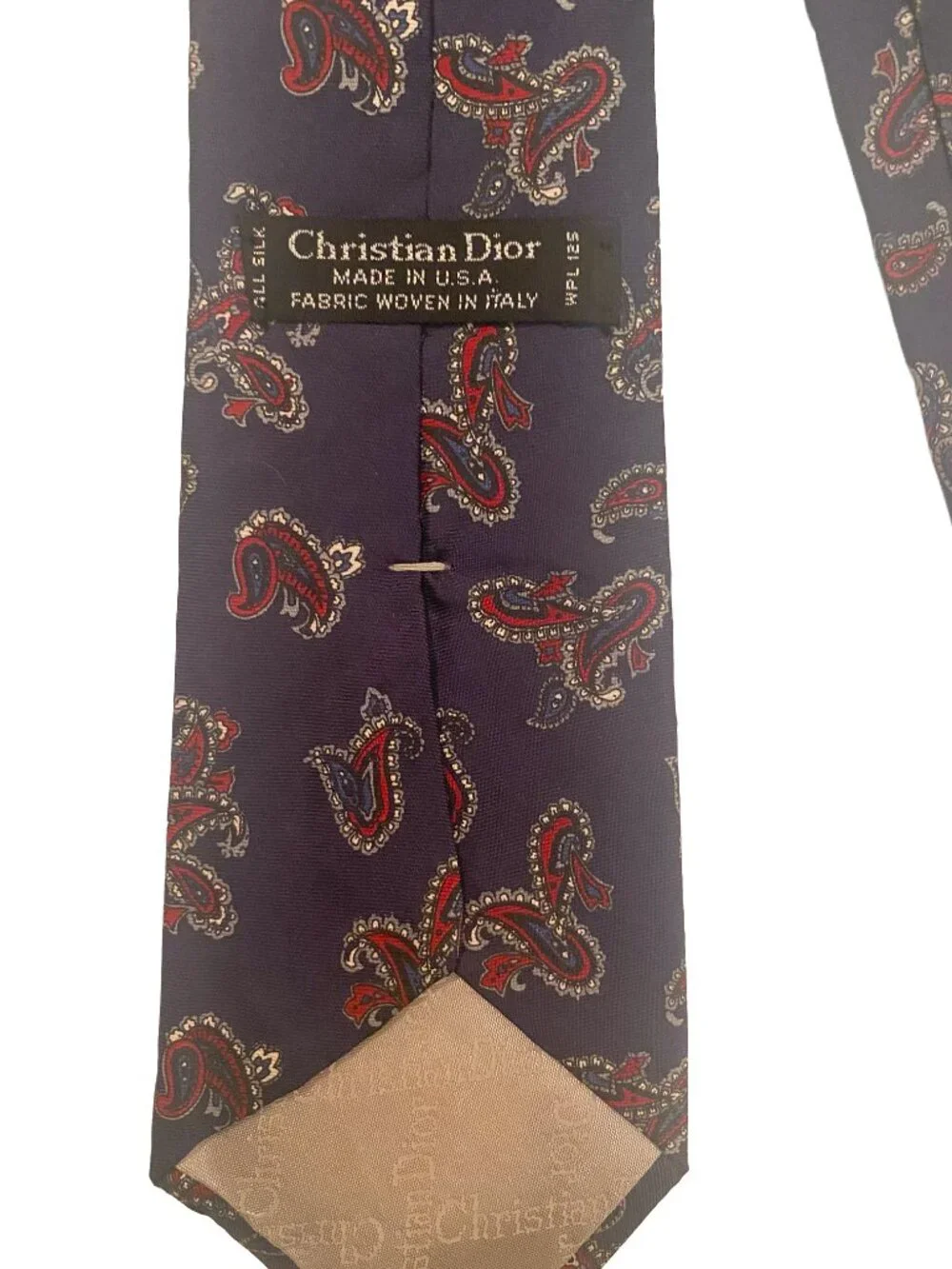 Christian Dior Classic Paisley Men's Tie in Navy Blue and Red Business Preppy